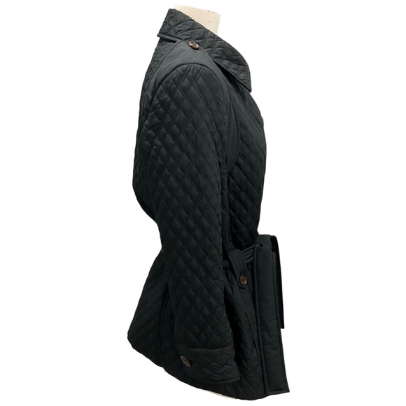 SALVATORE FERRAGAMO BLACK QUILTED BUTTON FRONT JACKET WITH BELT - Picture 2 of 4